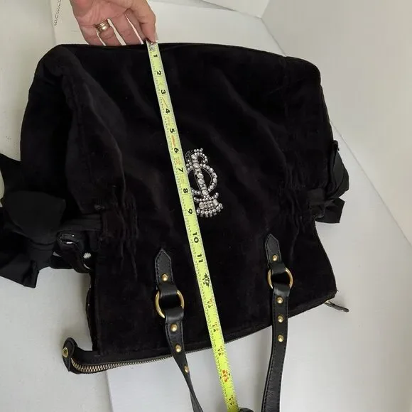 Vintage Juicy Couture Handbag Y2K Black Velour Shoulder Bag Big Rhinestones Bow - Picture 12 of 16